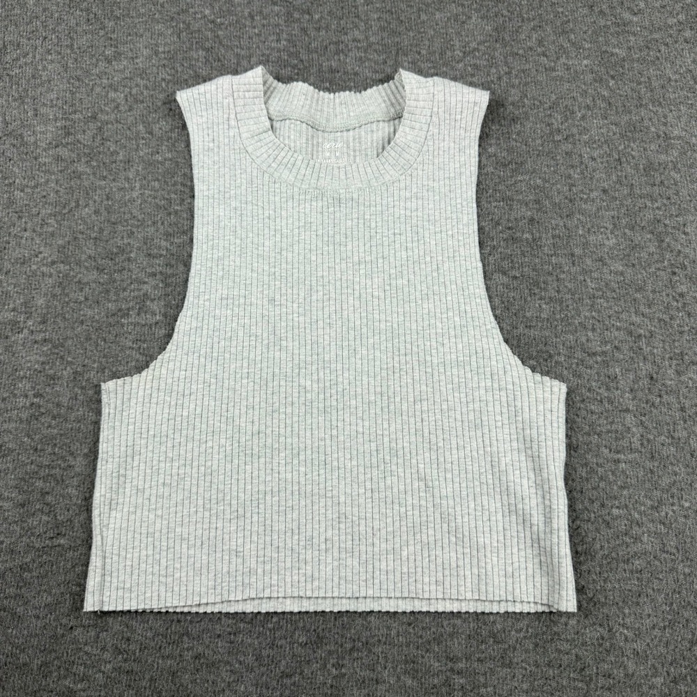 Aerie Women's M‎ Ribbed Knit Muscle Tank Top Gray Sleeveless Crop High Neck